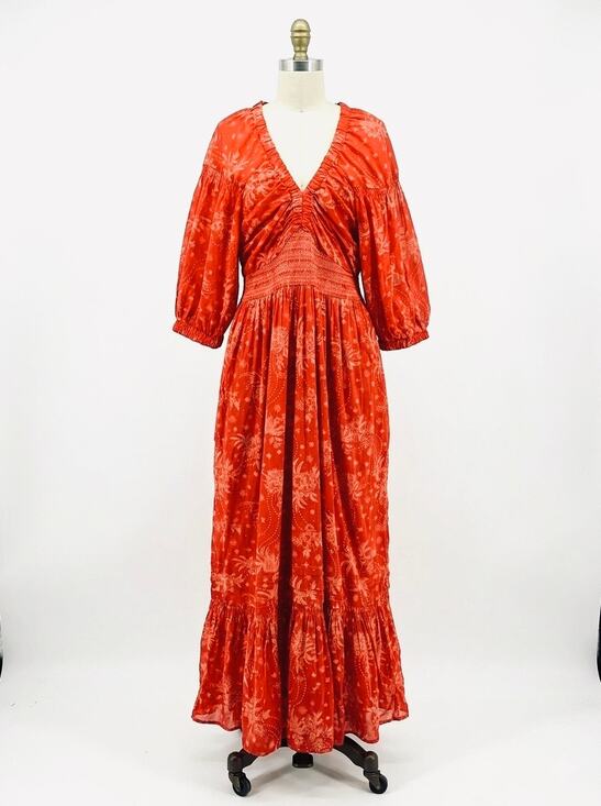 Free People Dresses & Skirts - Free People Golden Hour Red Floral Boho Maxi Dress M Cottagecore Romantic